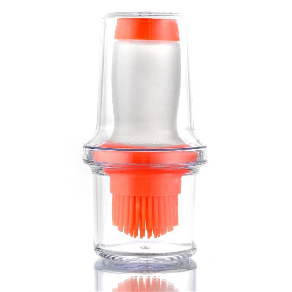 2 Pack Silicone Pressing Oil Bottle Brush with Lid Baking Sauce Bottle Salad Dressing Bottle Barbecue Sauce Brush Oil Pot Home Kitchen Oil Brush Tool (Orange)
