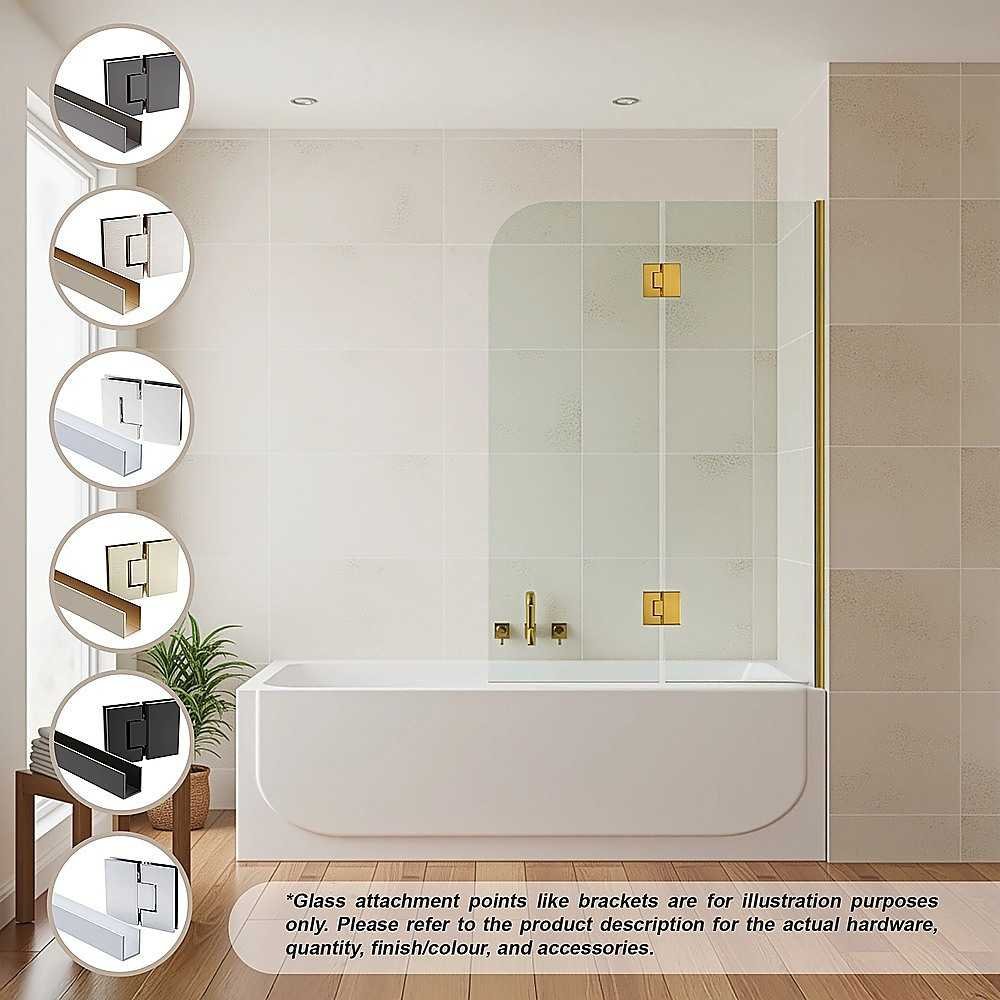 120cm Frameless Glass Bath Screen – Wall Channel with Brass Hinges in White Finish