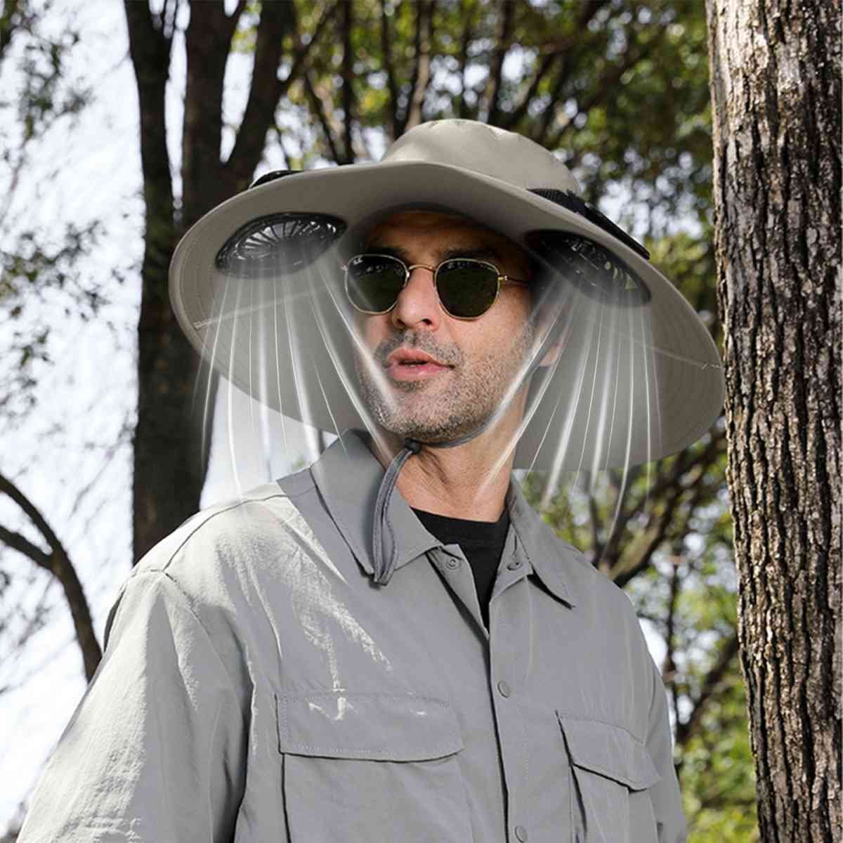 Darzheoy Solar Fan Hat Wide Brim Solar Fan Hat Outdoor Wide Brim Sun Hat with Solar Fan Fishing Hat, Removable & USB Charging Fan B-Gray