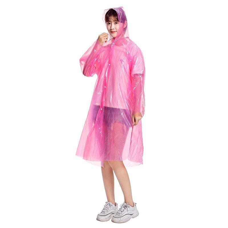 6-Pack - Disposable Thickened Open-Front Raincoat, Waterproof Poncho with Snap Buttons & Adjustable Hood, Portable for Hiking and Travel - Pink