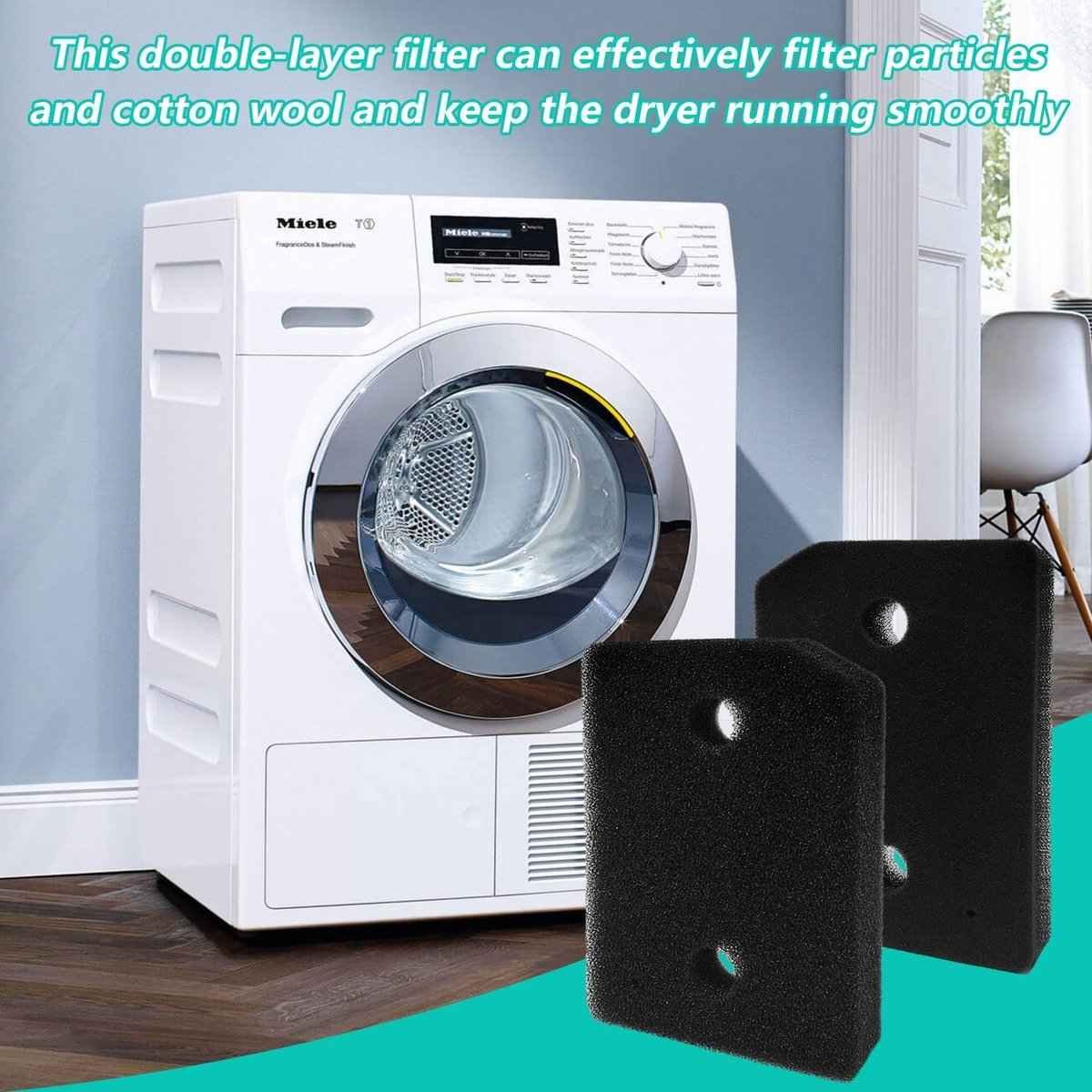 2 pieces - Filter dryer suitable for Miele - Dryer filters suitable for Miele T1 - Filter sponge foam - Filter - Dryer base filter - tumble dryer plinth filter - 210 x 155 mm