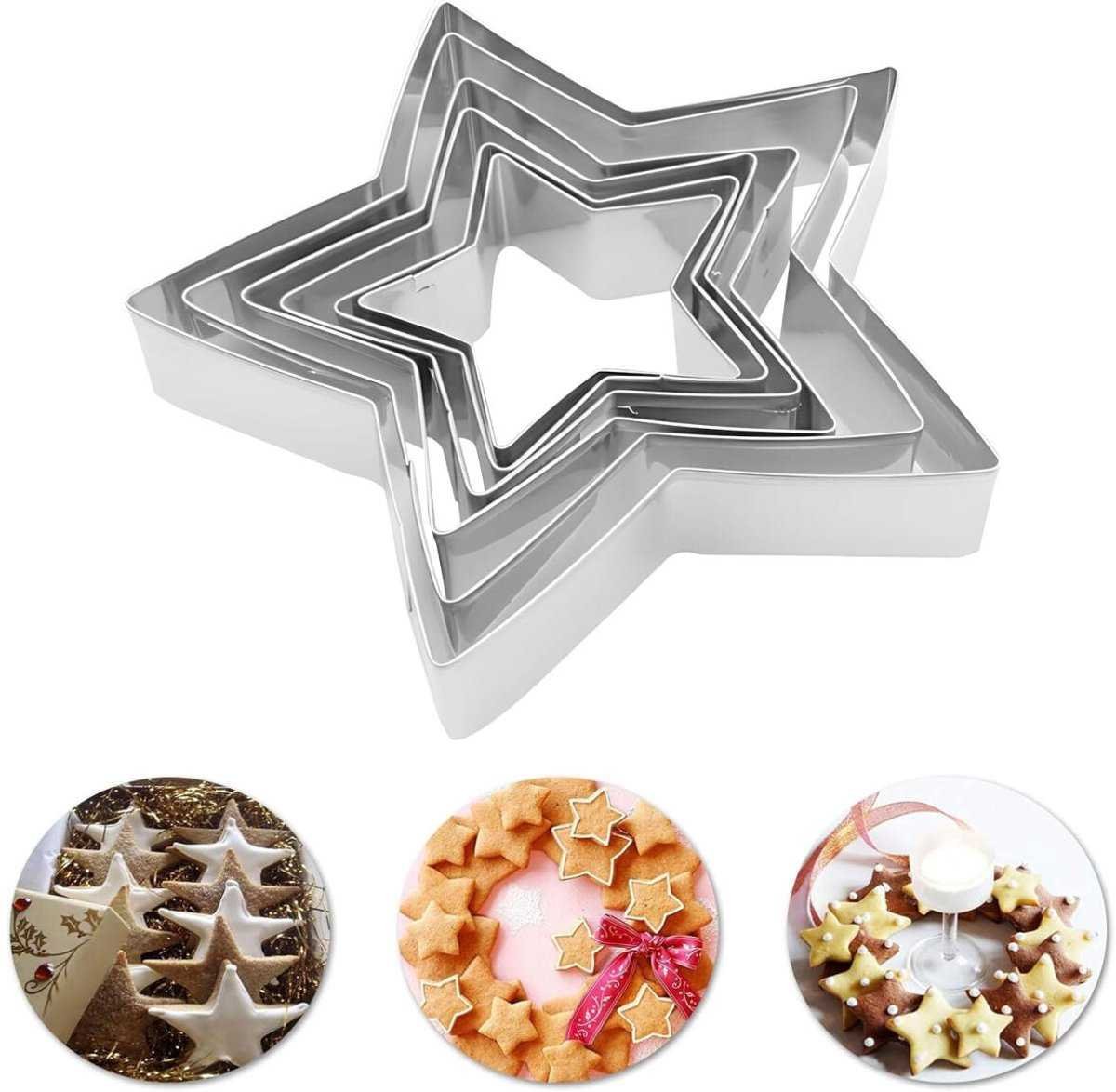pieces - Cooking rings - star-shaped cookie mold - star-shaped cookie cutters - loaf pan - small cookie cutters - dessert rings - cake rings - baking molds - molds - for baking and cooking cakes, mousses, and desserts - silver