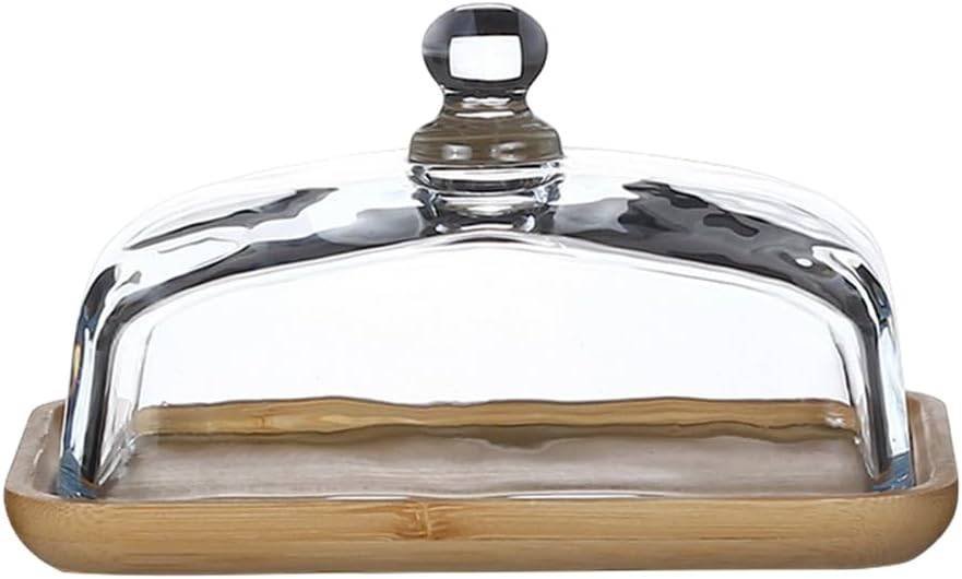 Mini Cake Stand with Glass Dome - Wooden Serving Board for Cupcakes Cheese - Butter Dome as Kitchen Decoration Gift