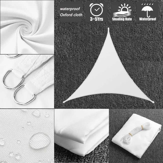 5x5x5m Waterproof Outdoor Triangular Sun Sail UV Protective Shade Net for Camping Garden Terrace and Pool, White