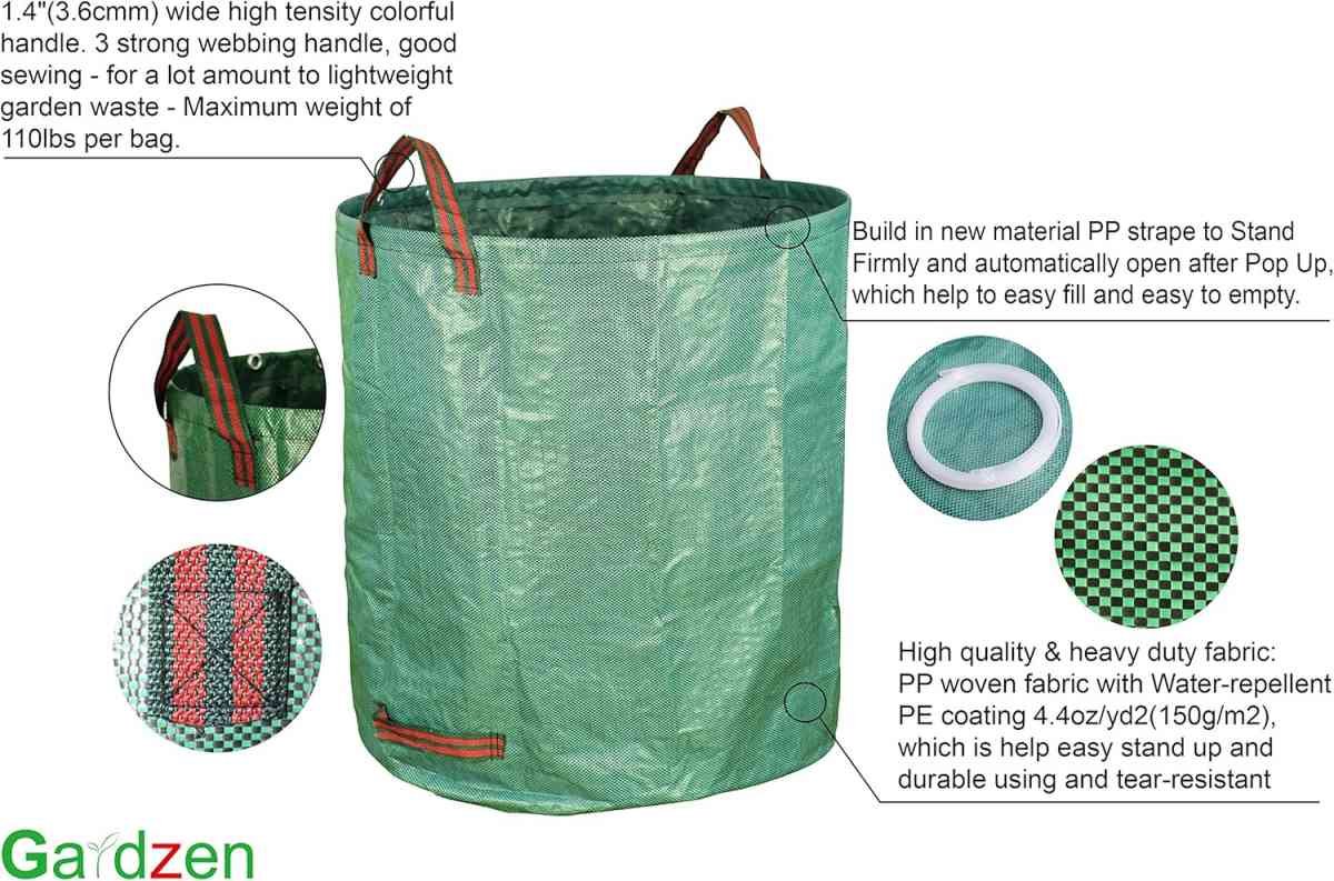 6-Pack 72 Gallon Yard Waste Bags, Reusable Heavy Duty Collapsible Garden Leaf Bags with Plastic Ring, Stand-Up Yard Waste Bin for Leaves, Lawn Debris & Grass Clippings