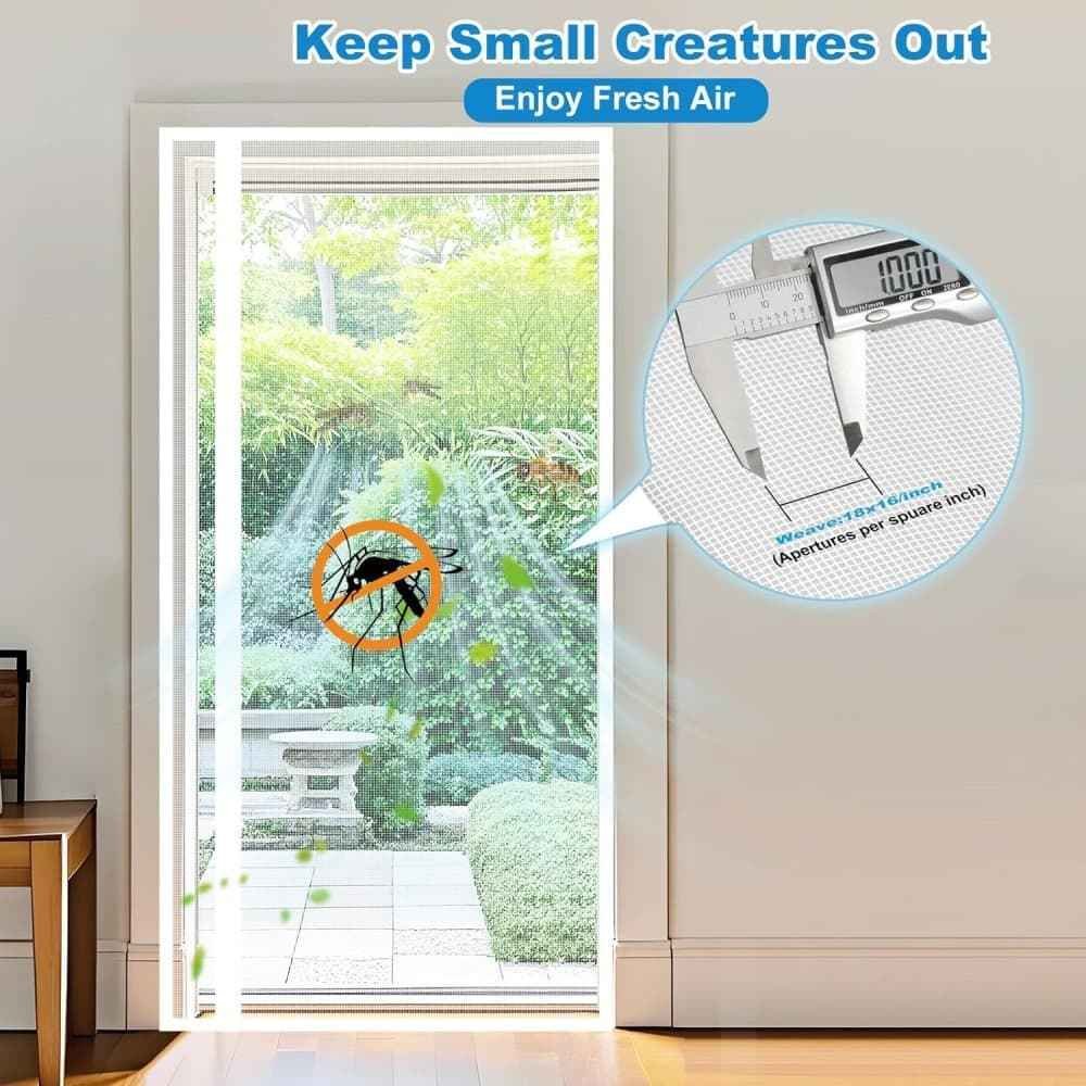 80 x 210 cm Magnetic Mosquito Net Door Self-Adhesive Side Opening Curtain Removable Durable Insect Fly and Cat Proof, 110x220 cm, White
