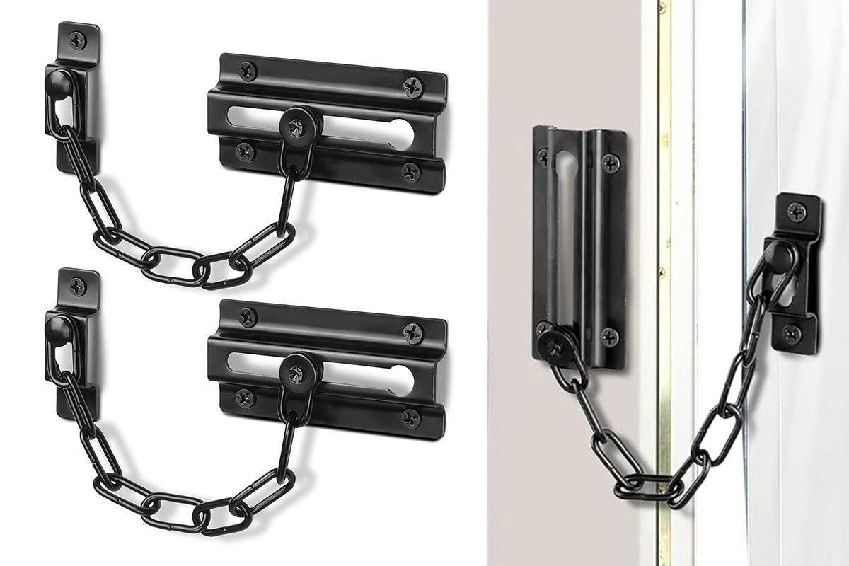 2Pcs Door Security Chain Lock Door Chain Lock with 12 Screws for Wood Door-Black