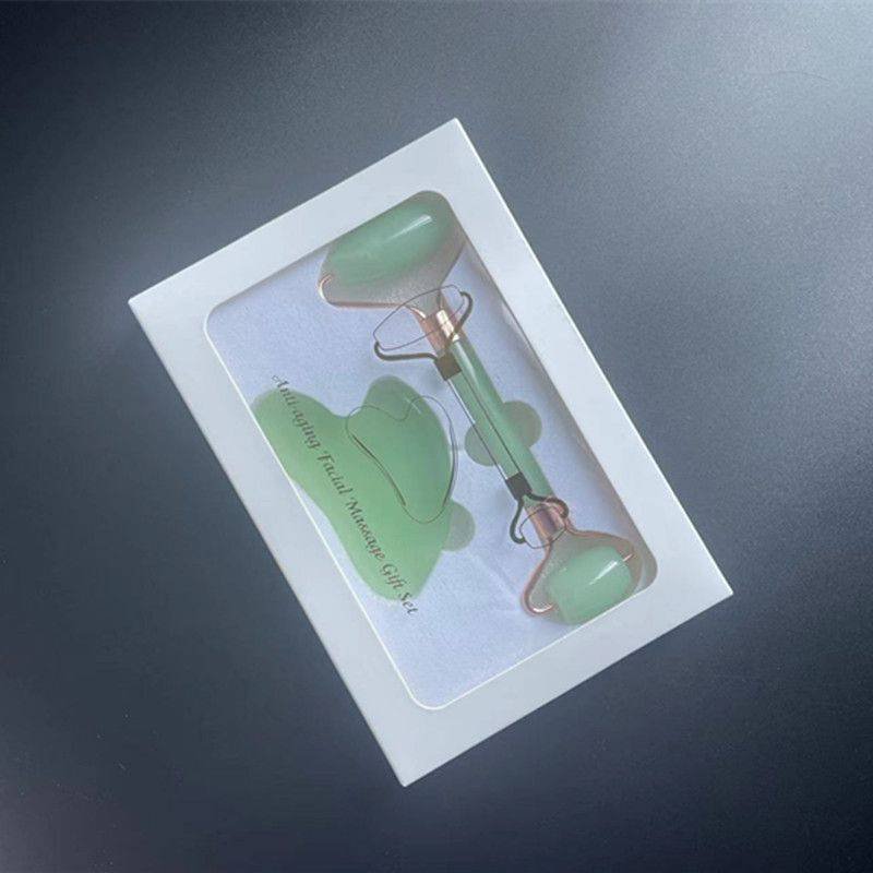 2-piece Green Natural   Gua Sha Facial Tool - Hand-Polished Stone Massage Board for Face and Neck, Cooling Skincare Ritual, Easy Daily Use, Gift Ready