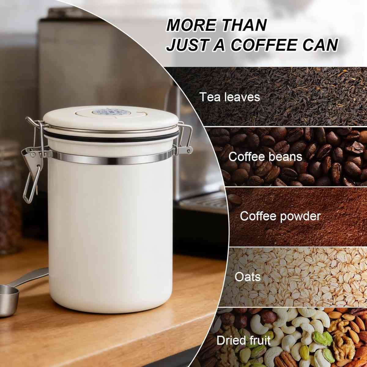 Stainless Steel Coffee Canister - 22OZ Airtight Coffee Bean Storage Grounds Container Holder with Date Tracker & Measuring Scoop, Kitchen Food Canister Jar for Cereal, Sugar, Tea, Flour, Gifts