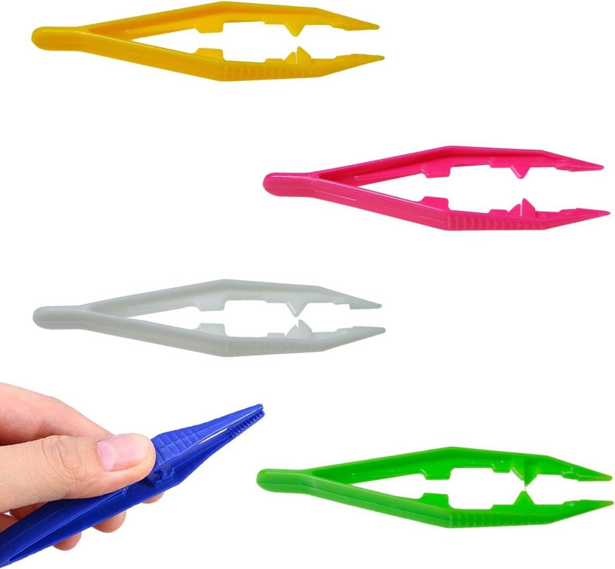 Bead Tweezers 25pcs Plastic Forceps Craft Tweezer for DIY Craft Jewelry Making Family School Beading Project (Assorted Colors)