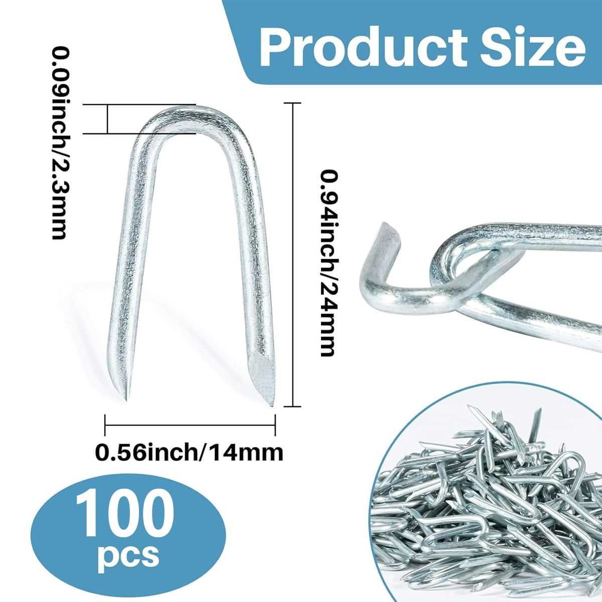 U Fence Staples,Tutuviw 100 Pcs 0.8 x 0.5in Galvanized U Shaped Nails,Steel Wire Fencing Staples,Heavy Duty Staples Fencing Staples,U Nails for Wood Fencing Barbwire Fence (Siver）