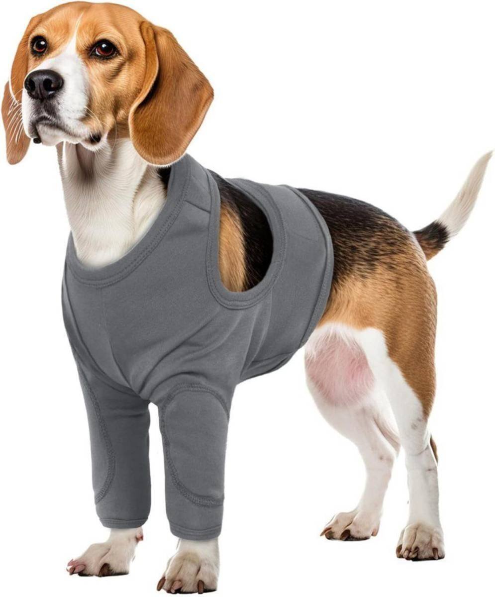 2XL Dog Elbow Protector, Light Gray Breathable Elastic Post-Surgery Foreleg Protection to Prevent Licking and Biting, for Medium to Large Dogs