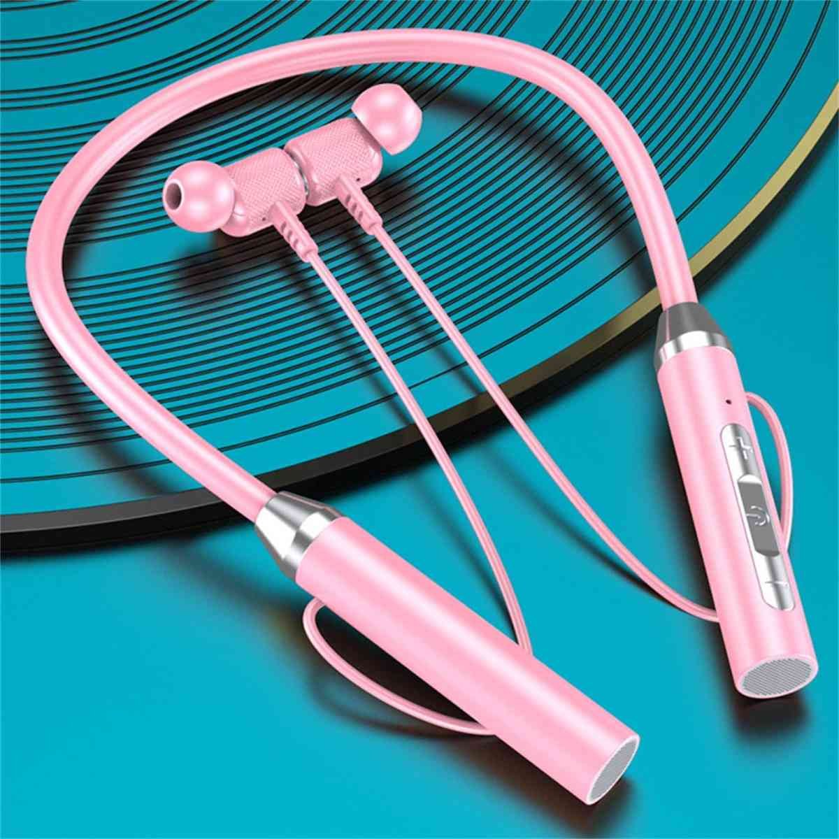 Neckband Bluetooth Headphones Wireless Earbuds with Microphone Flashlight Around the Neck Waterproof Sport Headset Noise Cancelling Ear Buds 120H Playtime for Running Cycling Cell Phone Pink
