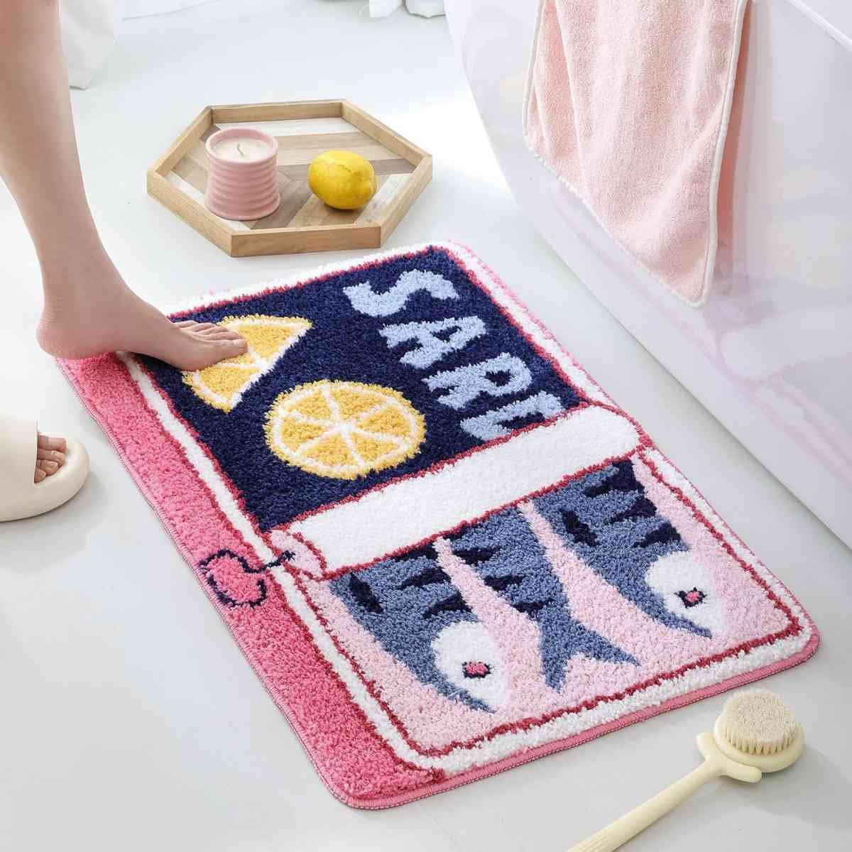 Bathroom Tufted Velvet Bath Mat - Super Absorbent Non Slip Rug for Bathroom Kitchen Entrance - Soft Polyester Floor Mat for Shower Toilet - Berry Pink 50x80cm