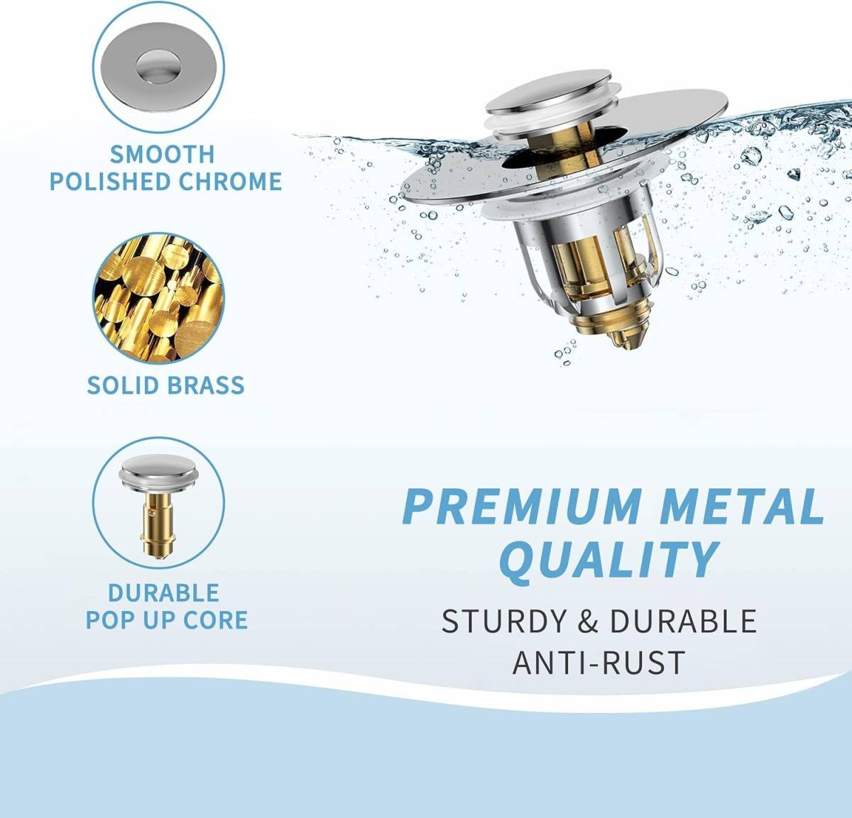 Universal 2 in 1 Bathroom Sink Stopper, Pop Up Bathroom Sink Drain Strainer with Anti-Clogging Filter Basket, Bathroom Drain Stopper Sink Plug for 1.06"-1.65" Basin Drain Holes