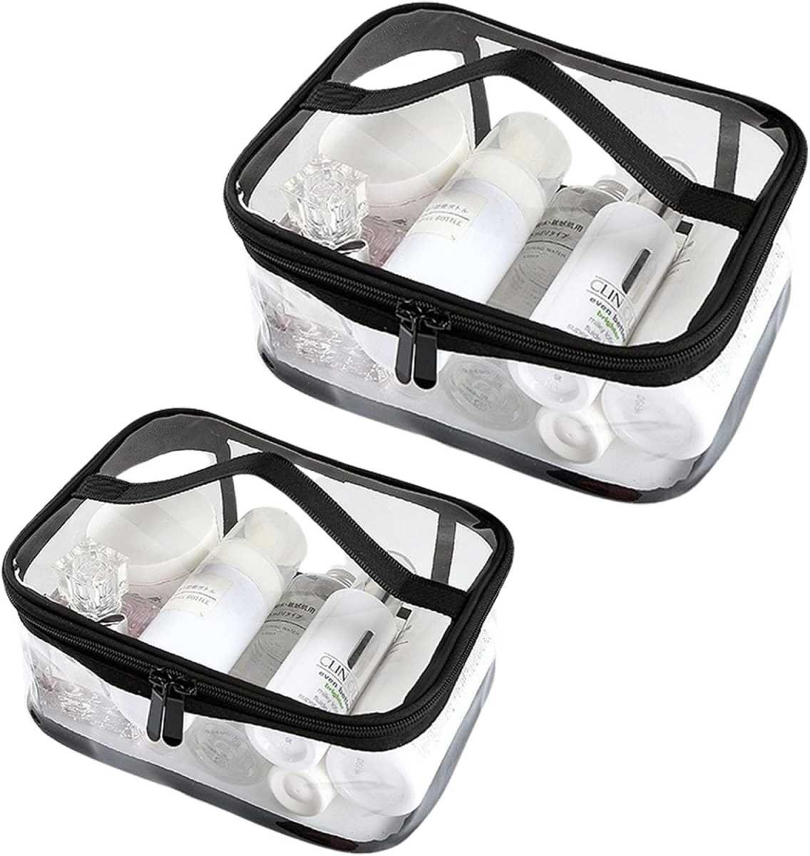 Transparent toilet bags - 2 pieces of portable makeup bags. Transparent cosmetic bag with handle - zip - waterproof travel bag