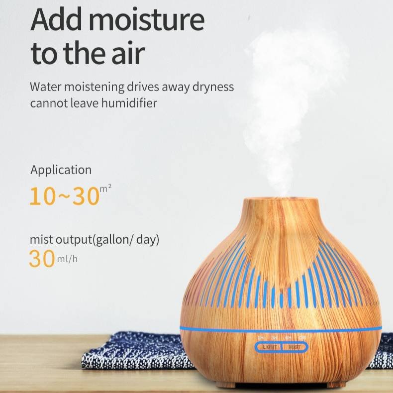 (2-Pack) 500mL Wood-Grain Ultrasonic Diffuser and Humidifier, 7-Color LED Night Light with Timer, for Home, Bedroom, or Office (10–30㎡) – Light Wood