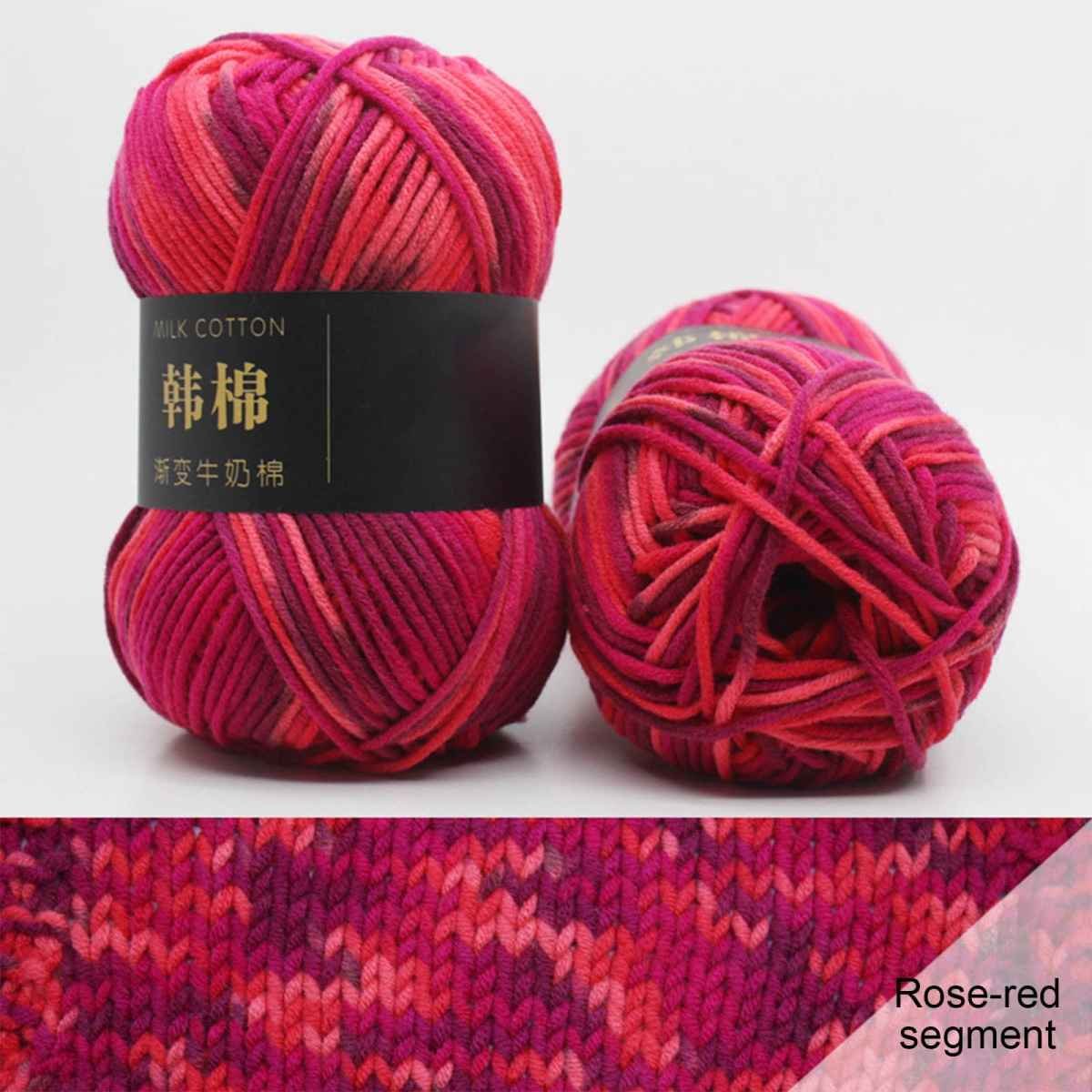 AYktou Cotton Yarn - Multicolor Rainbows Yarn,50 gram Skeins,26 Colors Available,7 Strands Of Combed Milk Cotton Crocheting Yarn for Knitting,Crochet,Weaving,Arts & Crafts - Fiesta #M - Rose