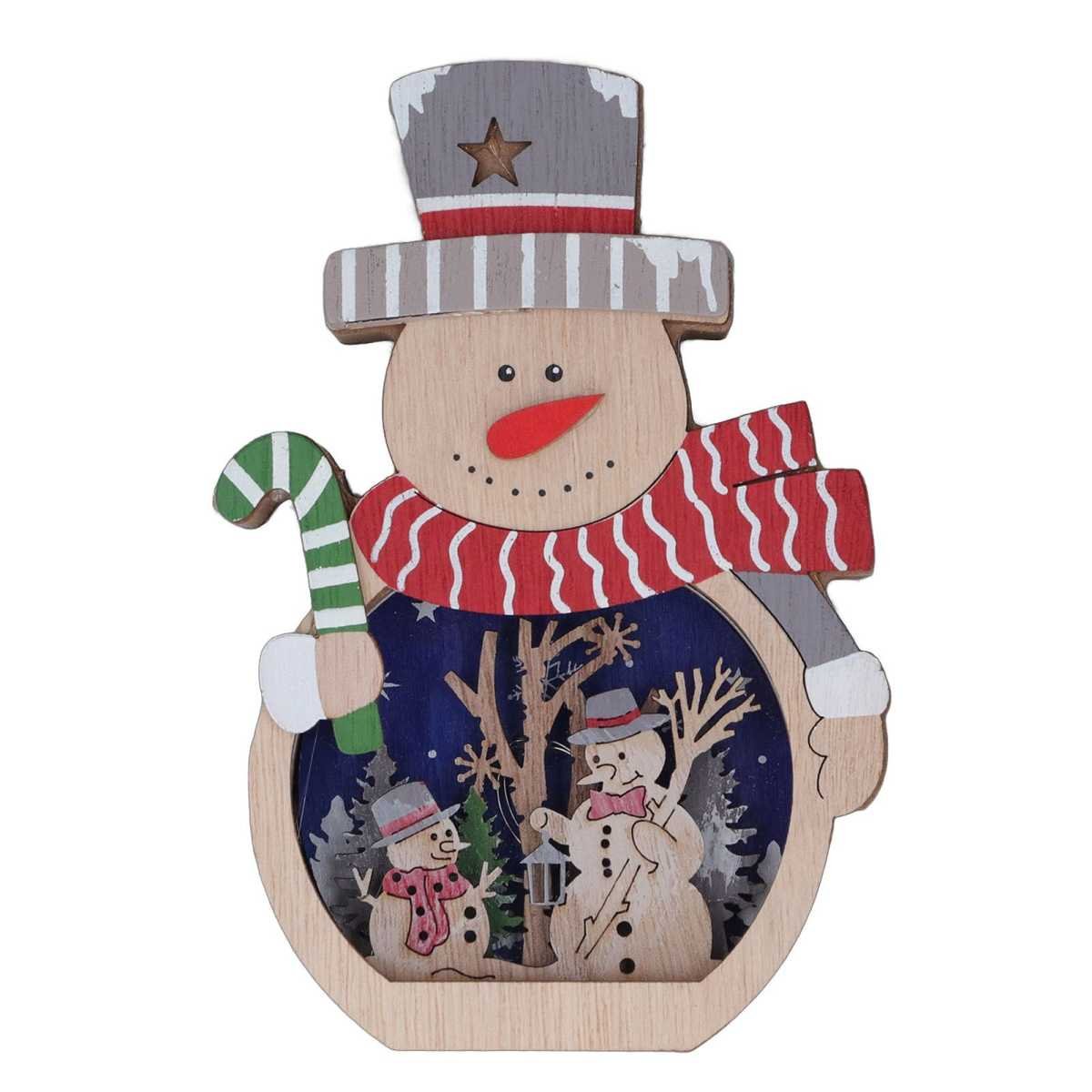 Luminous Christmas Ornament LED Light Emitting Wooden Christmas Decorations Ornaments Gifts for Hotel Window Display Snowman