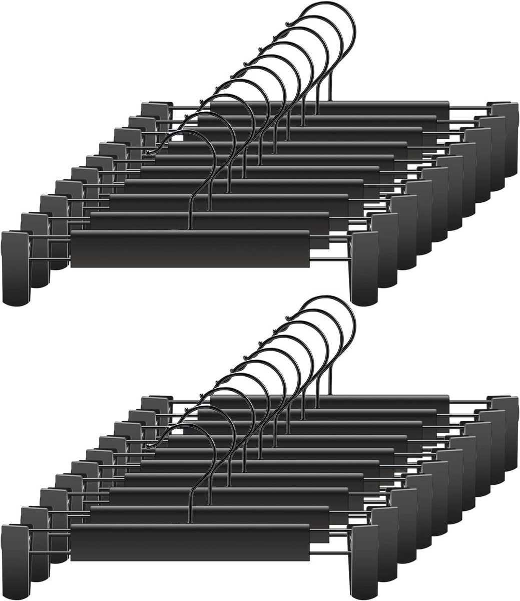 Clothes Hangers - 20 Pieces - Trouser Hangers - Trouser Hangers with Clips - Garment Hangers - Skirt Hangers - Non-Slip Hanger with Clips - Clothes Rack/Coat Rack/Jacket/Trouser Hanger - Space-Saving - Adjustable Clip Hangers, Garment Coat Clothes Jeans H