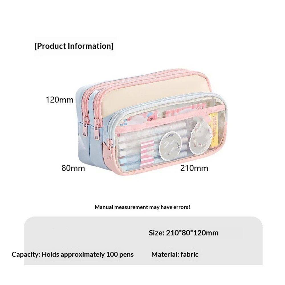 4-Layer Transparent Large Capacity Pencil Case - Aesthetic Style Makeup & Supplies Organizer Pouch (Pink blue)