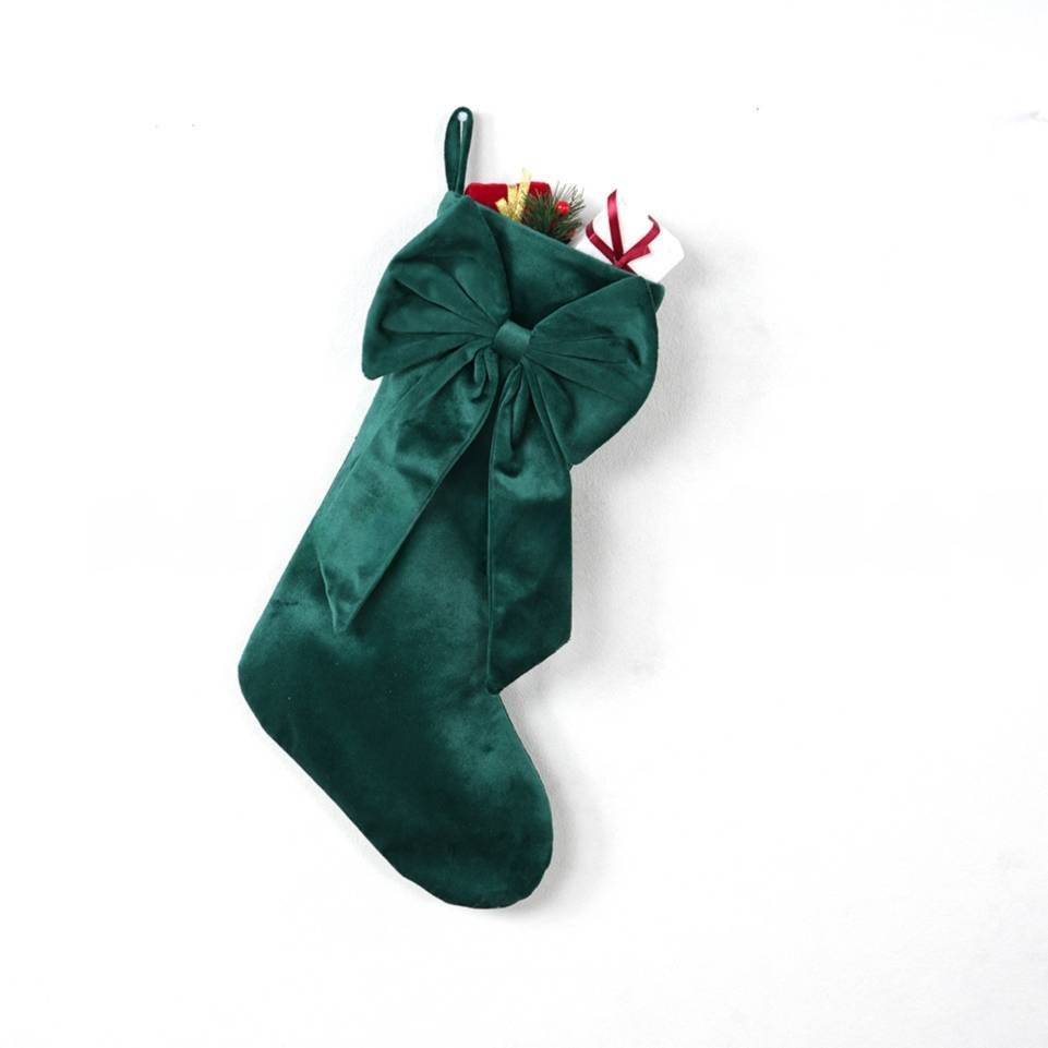 18 Inch Oversized Green Luxury Velvet Christmas Stocking with Bow & Loop, Fireplace Hanging Gift Bag, Holiday Mantel Decor and Present Holder