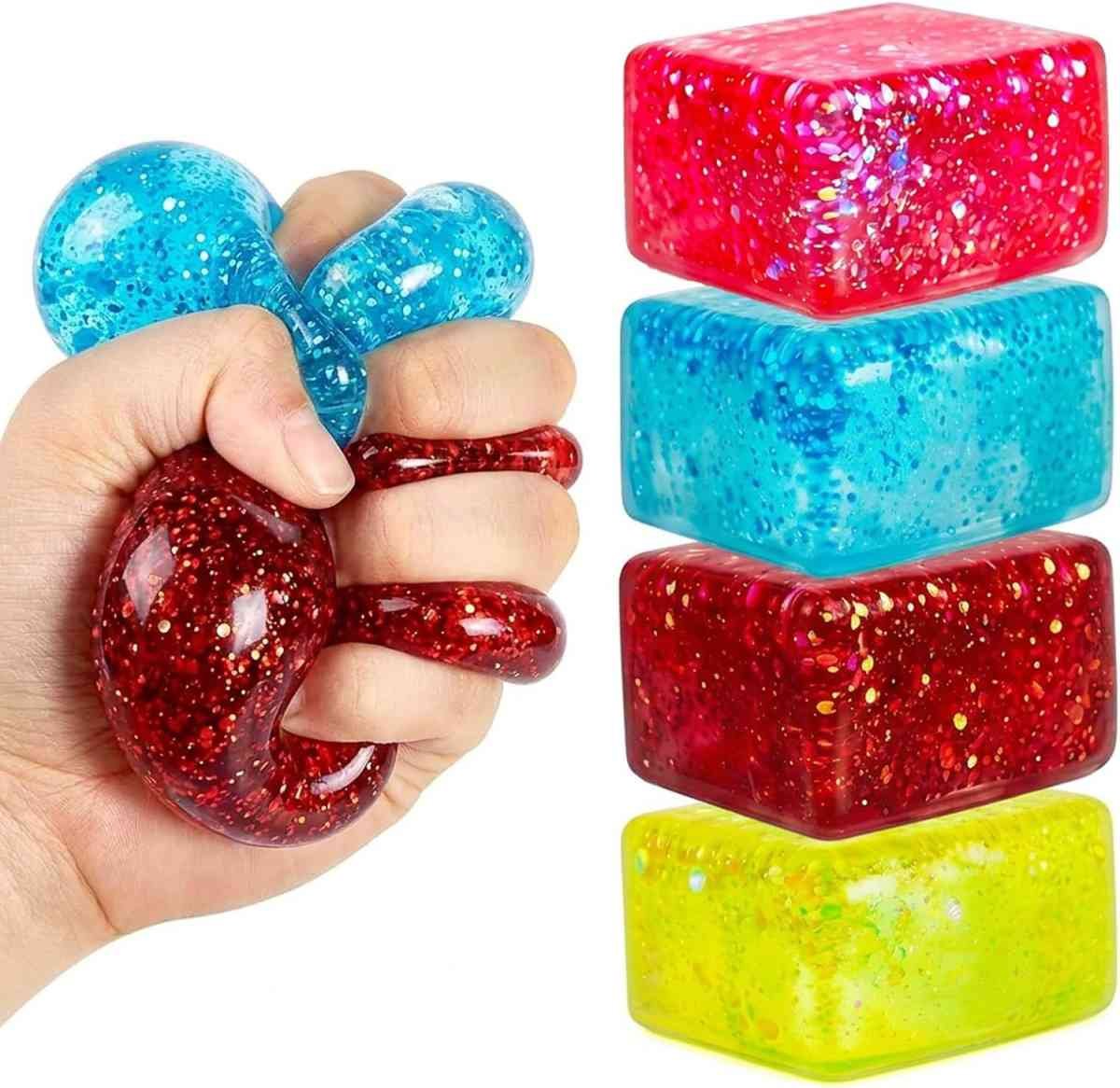 4 PCS Glitter Ice Cube Squishy Toy for Office & Classroom – Slow Rising Stress Reliever to Calm Anxiety (Multicolor)