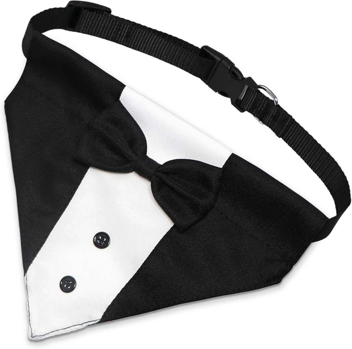 Formal Dog Smoking Set Collar Neckband Adjustable 12.5-21 Inch Black Formal Dog Dress for Wedding Engagement Birthday Fits Small Medium Large Dogs and Other Pets