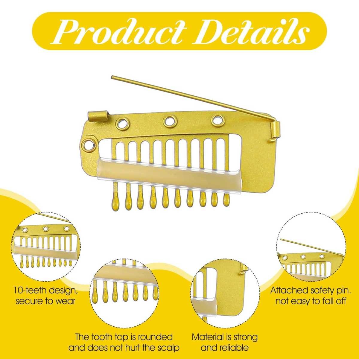12Pcs Chunni Clips with Safety Pins, Dupatta Clips, 10-Teeth Hair Extension Snap Clip to Secure Setting Clip for Girls Women Headscarf & Hijab