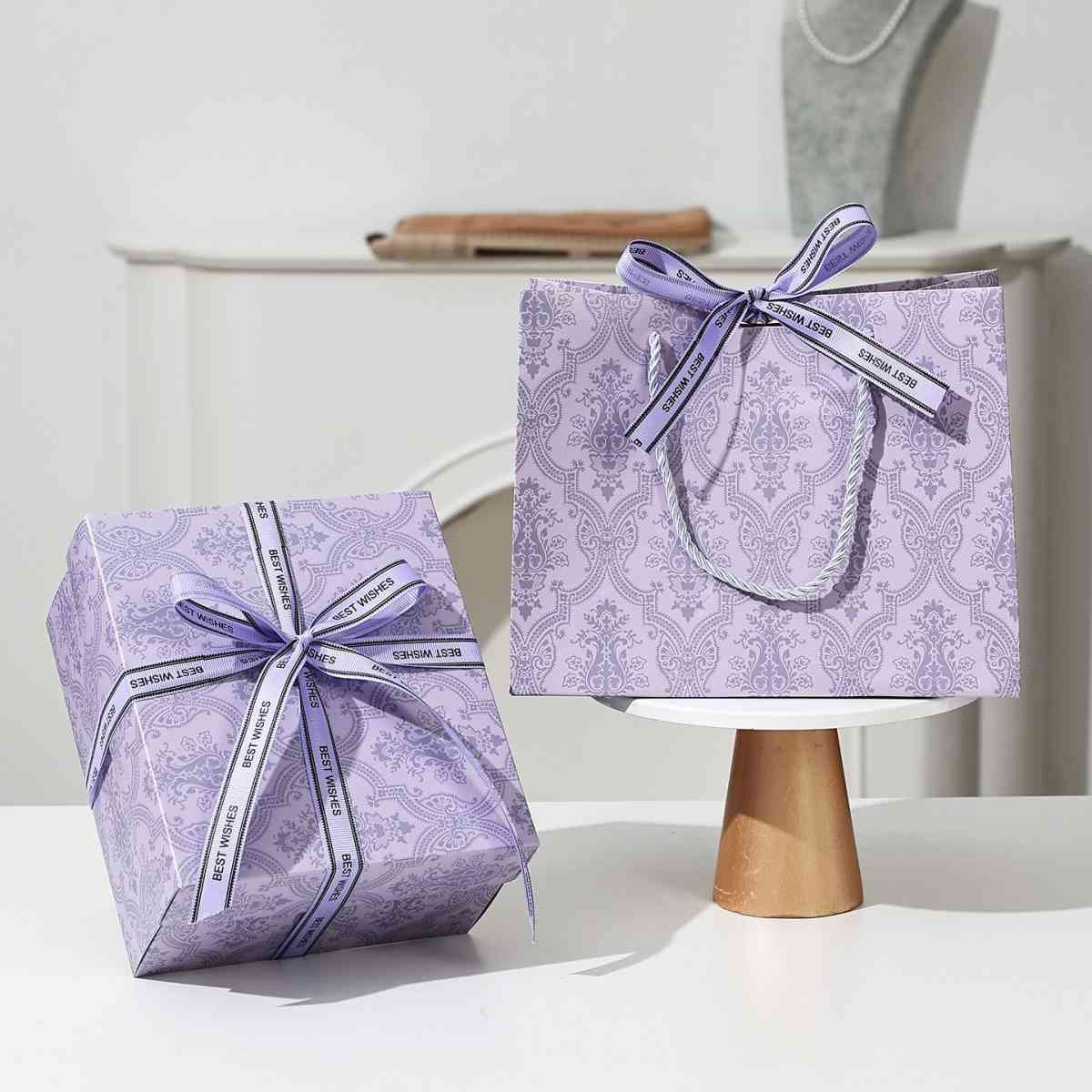 3 piece small size  Purple Gift Box Set with Gift Bag & Raffia Fill - Premium Empty Present Packaging Box for Birthdays Weddings Baby Showers and Special Occasions