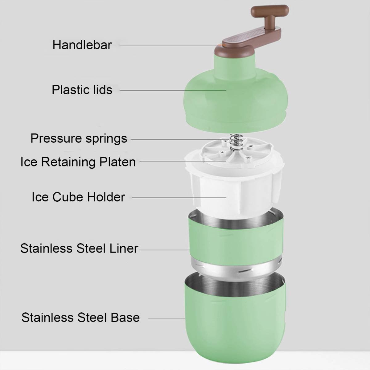 Manual Ice Crusher - Hand-Cranked Shaving Machine for Household & Commercial Use - Stainless Steel Blades, 10.04x5.04x5.04in - White, Green, Silver - for Summer Drinks & Slushies, Includes Ice Box Green