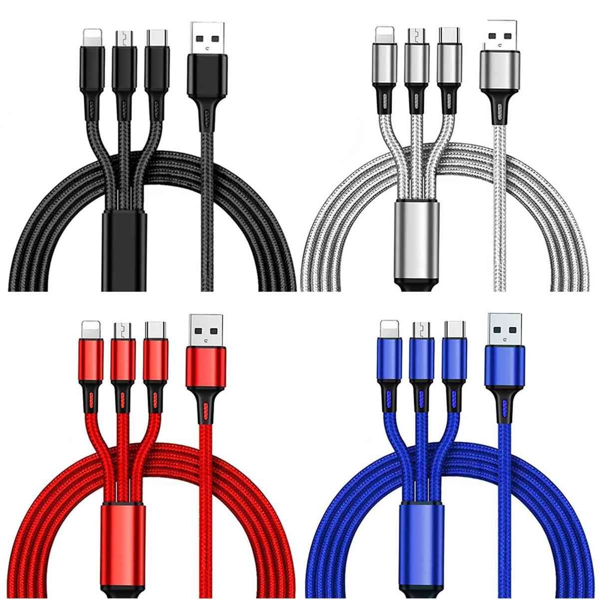 3-in-1 Multi USB Charger Cable for Micro USB Type C and Apple Devices