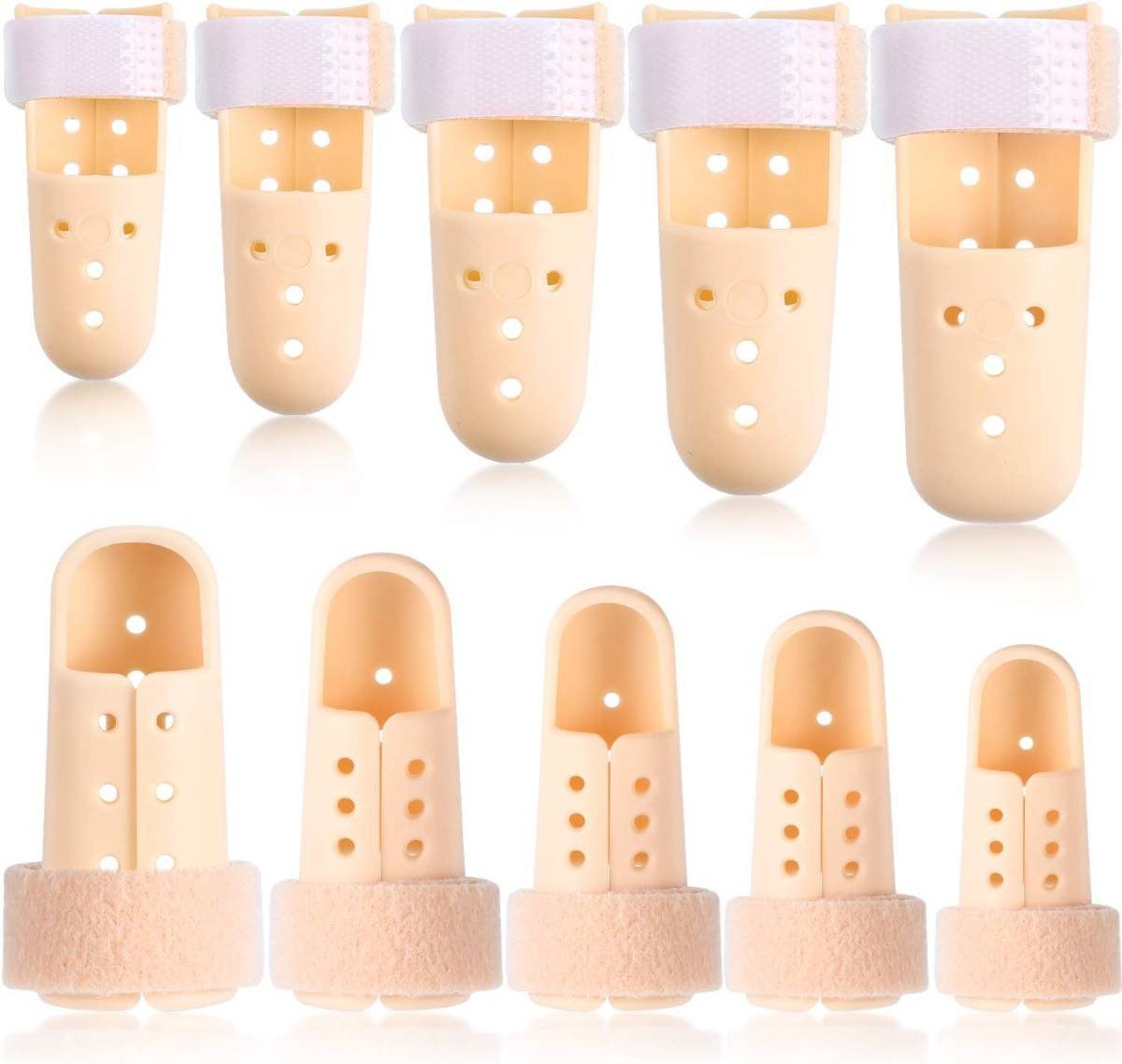 10 Pcs Mallet Finger Splint, 5 Sizes Finger Support Brace Stabilizer Straightener Plastic Fingertip Protectors Arthritis Knuckle Immobilization for Thumb Pinky Middle Index Ring(Beige)