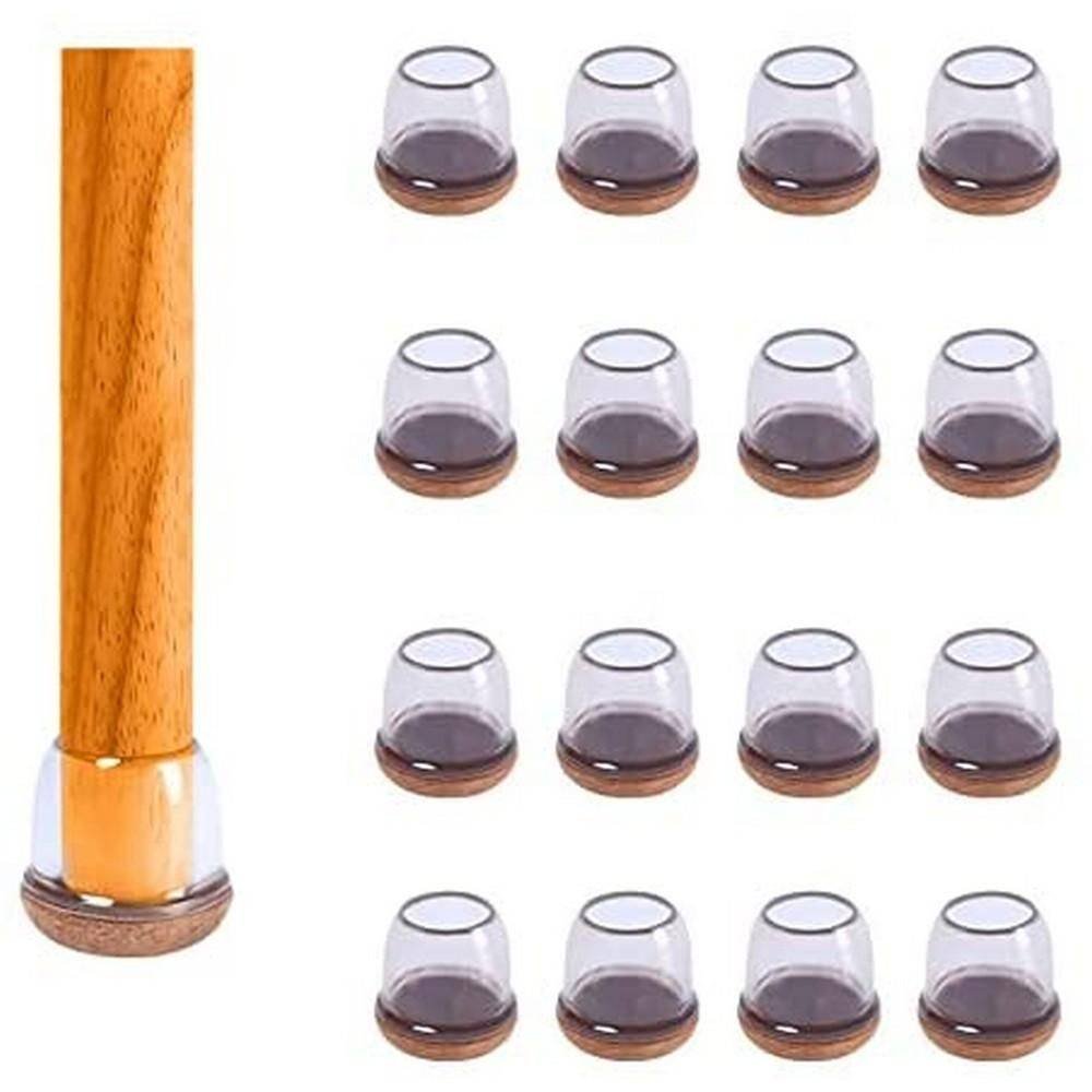 16pcs Silicone Chair Leg Floor Protectors Furniture Leg Feet Cup for Hardwood Floors with Wrapped Felt -Round transparent