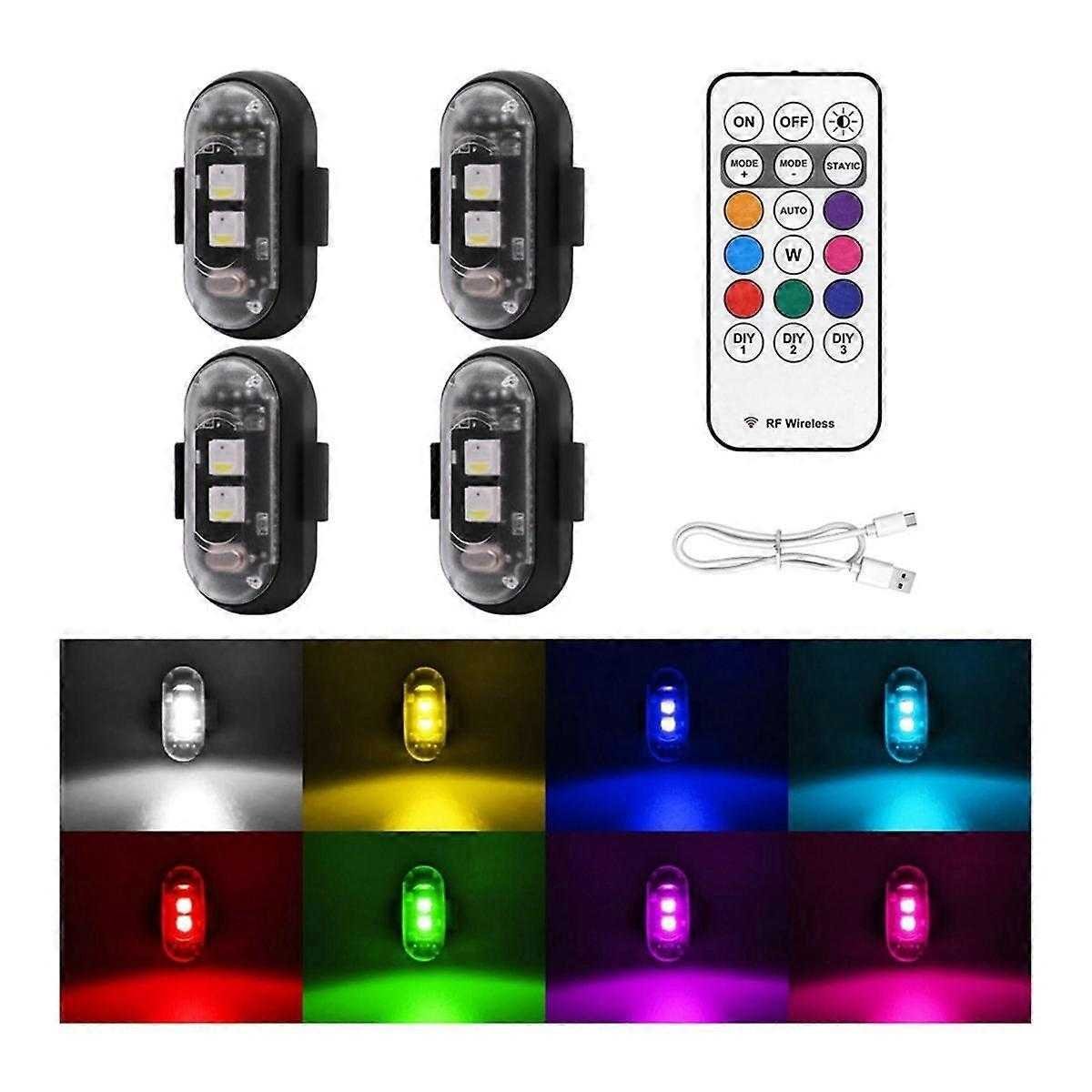 Wireless LED Strobe Lights 4PCS with Remote, 8 Colors USB Rechargeable Waterproof