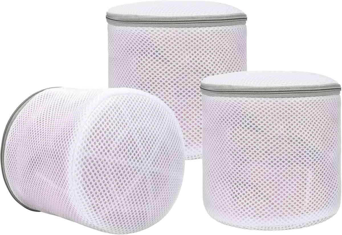 3-Pack Bra Laundry Wash Bags with Support Frame, Delicate Lingerie Mesh Bags for Machine Washing, Anti-Deformation Underwear Protector (Grey)