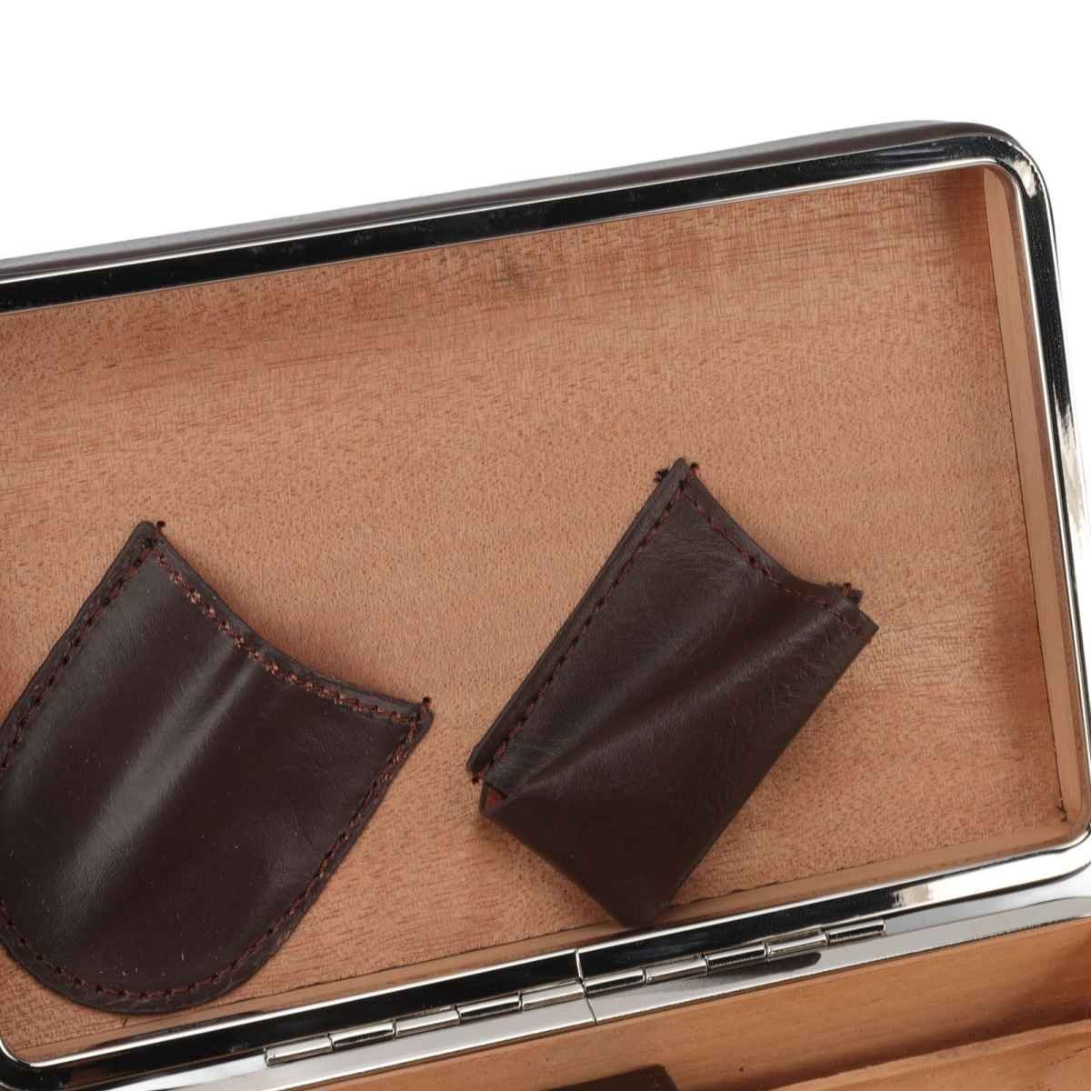 Cigar Holder Case Portable Travel Leather Cigar Humidor Case with Cedarwood Lining for 4 Count Cigars