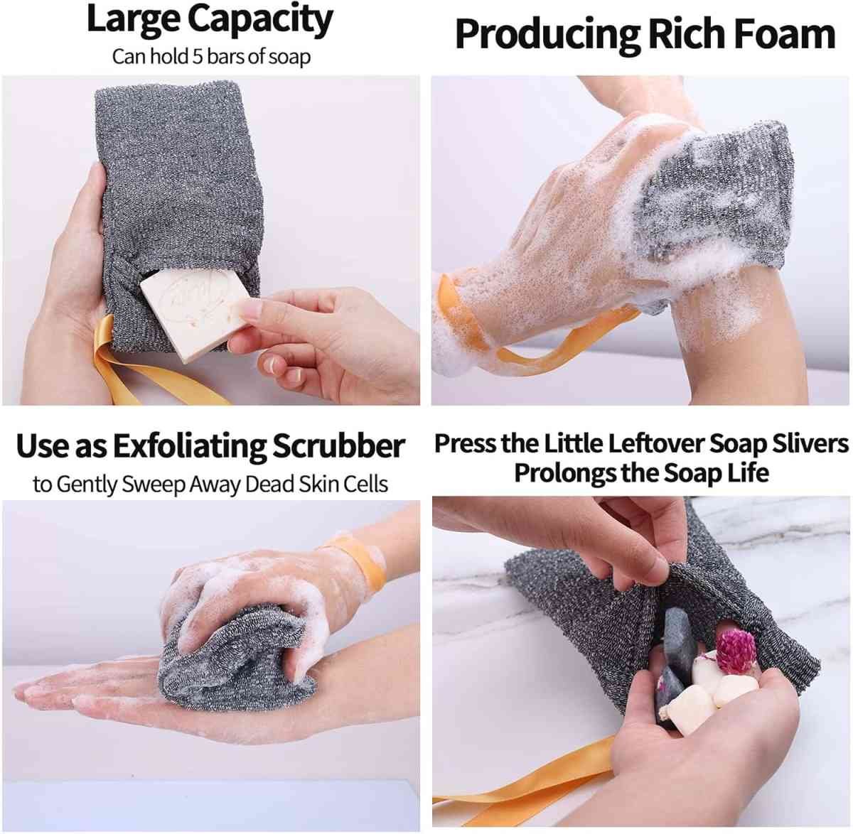 6-Pack Soap Pocket Exfoliating Soap Saver Pouch, Body Scrubber Rough Sponge Exfoliator for Bath or Shower, Gray Mesh Bar Soap Foam Lather Pouch