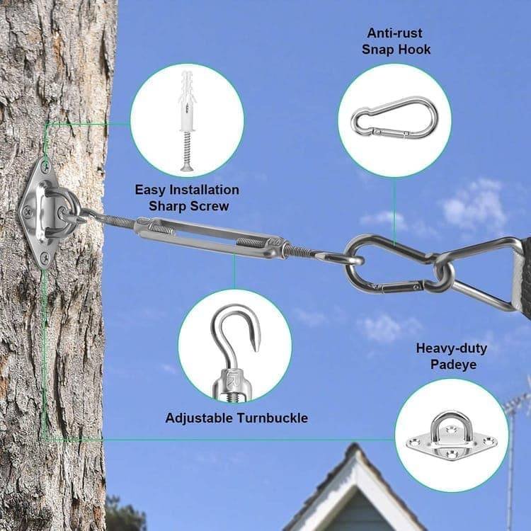 Sunshade Mounting Kit with Hooks Brackets Tension Screws Carabiners and Pad Eyes