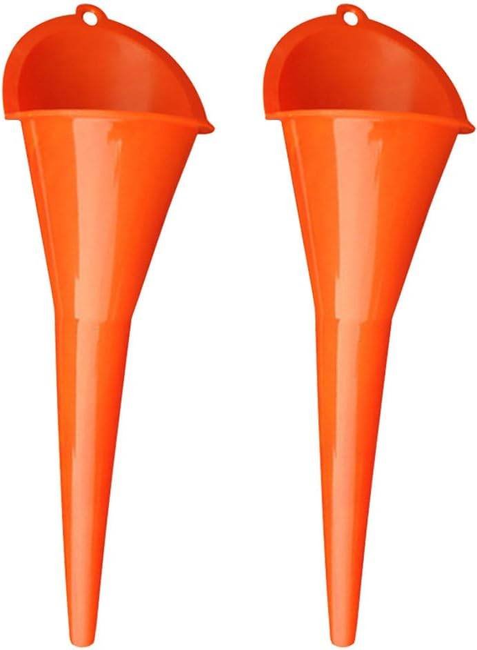 2PCS Long Neck Oil Funnels, Multi-Purpose Spill Saver Funnel, Plastic Funnel for Filling Automotive Oils Lubricants Engine Oils Water Diesel Fuel Kerosene and Other Liquids (2 Orange)