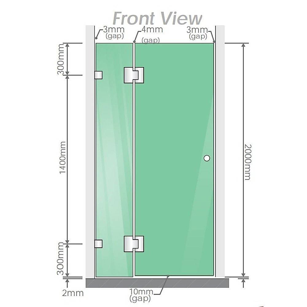 110x80cm Corner Frameless Shower Screen with Gold Brackets and Brass Hinges, Square Knob Handle