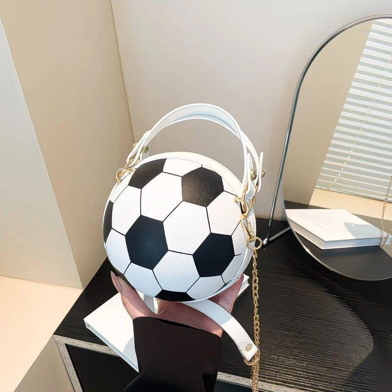 Soccer Theme Ladies Handbag, PU Material, Hand Carry Shoulder Crossbody Three Ways, Daily Outing Versatile Fashion(white)