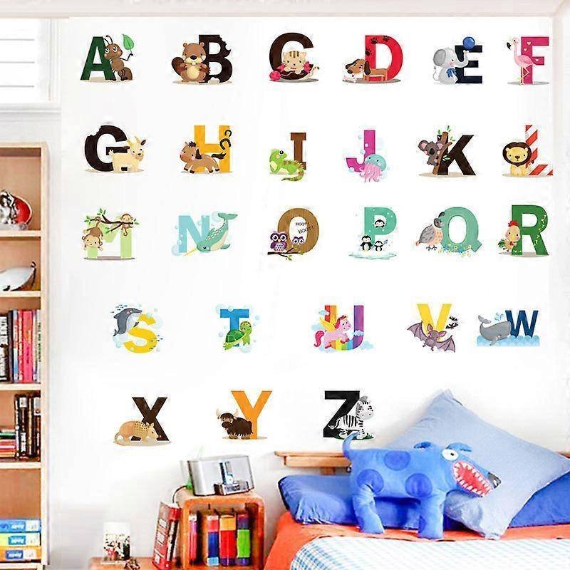 26 English letter stickers English words Cartoon animal wall stickers babies room stickers